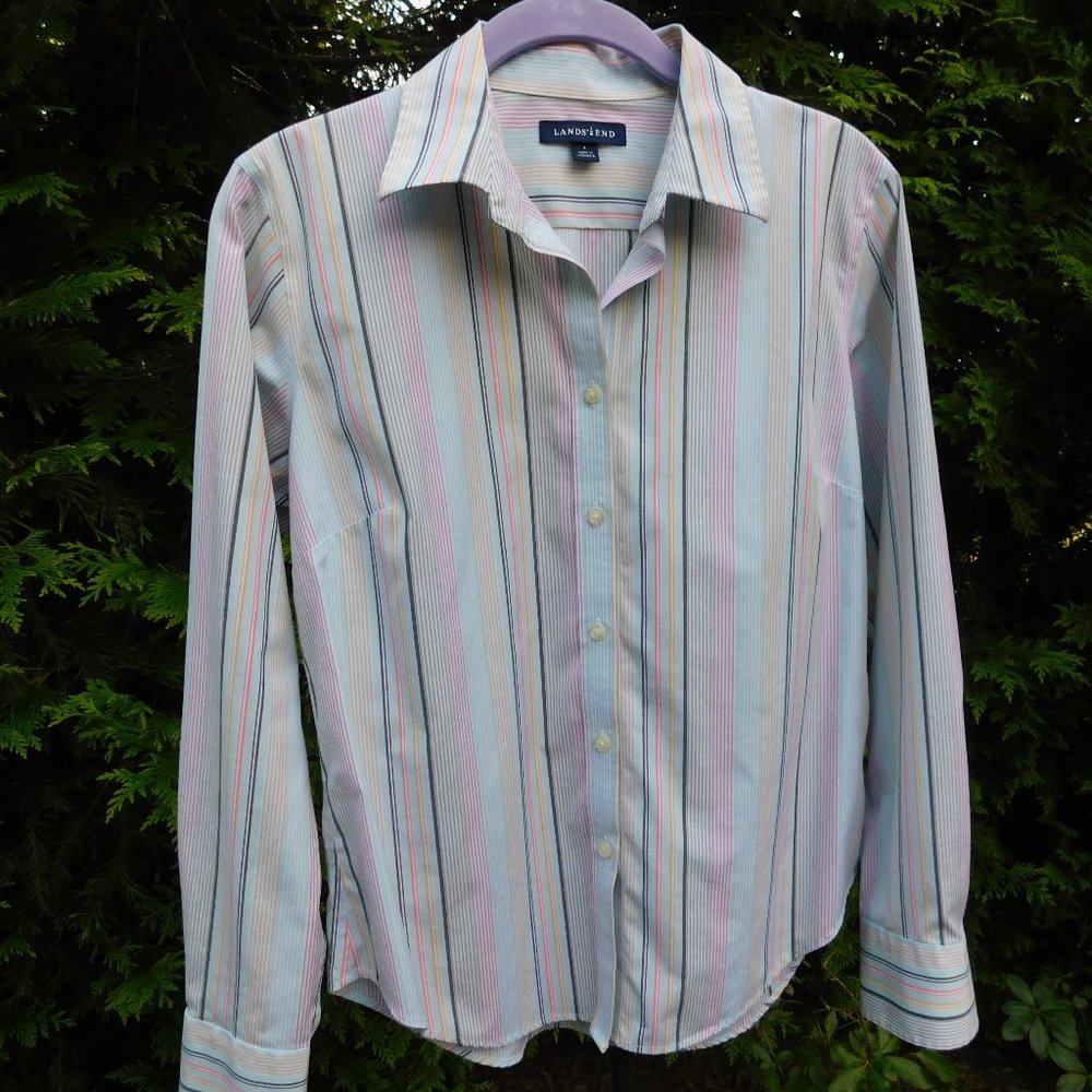 Lands' End Pretty Pastel Stripe Buttondown Top
